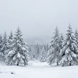 a snowy landscape with trees in the foreground, a matte painting by peter snow, shutterstock contest winner, dau - al - set, enchanting, matte background, wallpaper