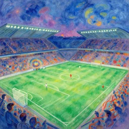 ! dream a futuristic football game, painting by chagall, trending on artstation