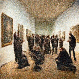 a big  group of punk people destroying a museum art show