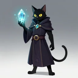 a black cat tabaxi sorcerer holding a glowing crystal, character concept, artstation, stylized