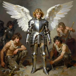 Worksafe, fully clothed. Painting of young armored angel girl by by Frank Frazetta, Boris Vallejo, Larry Elmore, Julie Bell, Keith Parkinson and lyde Caldwell, trending on ArtStation.