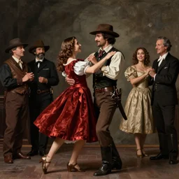 epic beautiful renaissance portrait of a wyatt earp and doc holliday dancing, art by * lee rogers * ( with help of mario testino and peter lindbergh, marta syrko and neil leifer )