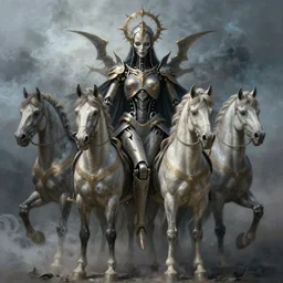 concept art by artgerm, death of the four horsemen of the apocalypse, soft grey and blue natural light, smoke background, intricate, i robot queen of death, highly detailed dark art, digital painting, artstation, concept art, smooth, sharp focus, ultra hd illustration, art by greg rutkowski and luis rollo and uang guangjian and gil elvgren, symmetry!