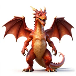 bearded fire dragon, detailed 3d character render, full body, standing, isolated on a pure white background, centered, whole figure in frame, sharp focus, studio lighting