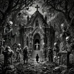 a haunted graveyard, horror art by beksinski and szukalski and giger and and pyromallis and dzo and iris compiet and seb mckinnon and, digital art, highly detailed, intricate, sharp focus, trending on artstation hq, deviantart, pinterest, unreal engine 5, 4 k uhd image