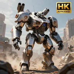 futuristic war mech with miniguns and rocket launchers walking into battle, highly detailed, 4 k, hdr, award - winning, octane render, trending on artstation, volumetric lighting