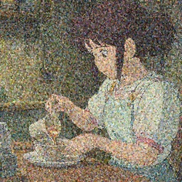 a girl makes breakfast in her house, close up shot from the side, anime art, Greg Rutkowski, studio ghibli, dramatic lighting