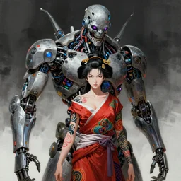 an epic fantastic realism comic book style portrait painting of a japanese robotic : akira, nanotech demonic monster horror, geisha with chinese pattern tattoos and, inspired by the lord of ghost in the shell, octane render, intricate detail, 8 k hd, unreal engine 5, ex machina, irobot