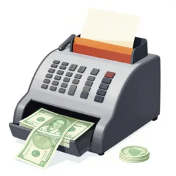 cash register with money all over 2 d, 3 d, vector art