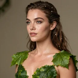 gorgeous anya taylor - joy wearing a risque outfit made from leaves, half body portrait, greg kutkowski, sharp details, soft lighting, subsurface scattering, pearls of sweat, glistening skin, warm lighting