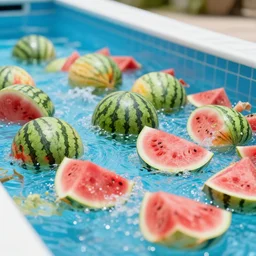 swimming pool filled with watermelon