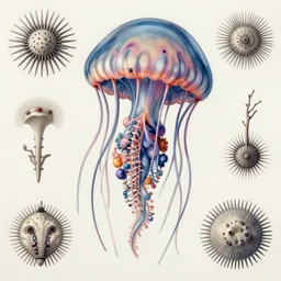 hyper - detailed matte illustration of radiolaria jellyfish by iris van herpen based on plate 6 1 of art forms in nature by ernst haeckel