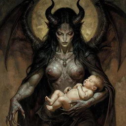 mother of all demons, from the limbs to a newborn, by wayne barlowe, by beksinski, by anton fadeev, by kunkle brad