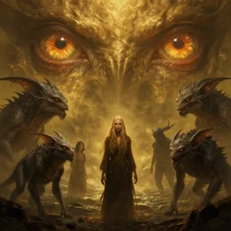 epic professional digital art of hungry eyes, ambient golden light, painted, mysterious, cinematic seaside terrifying animals scene, person, eerie, mythic, detailed, intricate, grand, leesha hannigan, wayne haag, reyna rochin, ignacio fernandez rios, mark ryden, van herpen, artstation, cgsociety, stunning, gorgeous, wow detail