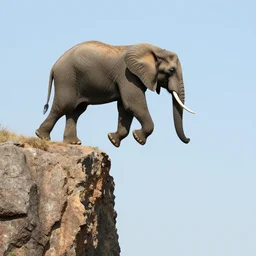 elephant jumping off of cliff, award winning nature photography