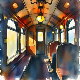 small centered on watercolor paper, paint brush strokes, abstract watercolor painting of steam train interior, cinematic light, national romanticism by anders zorn, by hans dahl, by jesper ejsing, by greg rutkowski, by greg manchess, by tyler edlin, by craig mullins