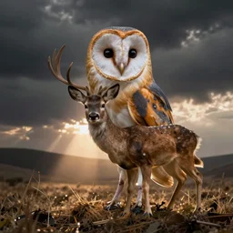 a hybrid of a barn owl and a deer