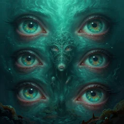epic professional digital art of hungery eyes, ambient teal light, painted, mysterious, closeup cinematic uderwater life scene, eerie, mythic, detailed, intricate, grand, leesha hannigan, wayne haag, reyna rochin, ignacio fernandez rios, mark ryden, van herpen, artstation, cgsociety, epic, stunning, gorgeous, wow wow detail