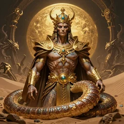 portrait of god king Leto II hybrid desert worm human, in style of Doom, in style of Midjourney, insanely detailed and intricate, golden ratio, elegant, ornate, body horror, elite, majestic, ominous, haunting, matte painting, cinematic, cgsociety, H.R. Giger, James jean, Noah Bradley, Darius Zawadzki, Zdizslaw Beksinski, vivid and vibrant