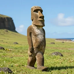 landscape, a realistic portrait and realism, a humanoid moai stone walking in 1 8 9 9 s clothes, fine art, sharp focus, ten flats, digital art, bright colors, trending on artstation, unreal engine.