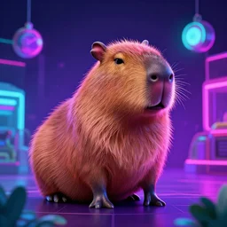 neon, synth wave, capybaras