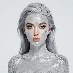 A fancy portrait of a women coated in diamond  by Greg Rutkowski, beeple, Sung Choi, Mitchell Mohrhauser, Maciej Kuciara, Johnson Ting, Maxim Verehin, Peter Konig, final fantasy, macro lens, 35mm, 8k photorealistic, cinematic lighting, HD, high details, dramatic, dark atmosphere, trending on artstation