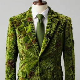a beautiful suit made out of moss, on a mannequin. studio lighting, high quality, high resolution
