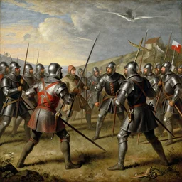 Battle of Pavia in 1525, Landsknecht vs Swiss pikemen, medieval painting