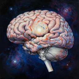 human brain in space, nebula, detail, acrilic paint, digital, artstation, detailed, intricate ink, illustration, heavenly atmosphere, digital art, over detailed art, conceptart