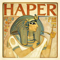 the text kaper mihotep in egyptian style ornamented letters painted by alphonse mucha