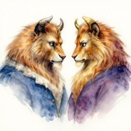 beauty as the beast, beast as the beauty, soul swapping, fantasy, sketching and watercolor, stylistic blur, color restoration