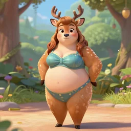 style of disney princes and zootopia, anthropomorphic deer, female, sexy, little fat