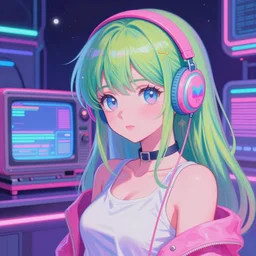 retro 9 0 s japanese, lofi girl aesthetic, pastel anime girl kawaii waifu, vaporwave colors, anime, futuristic, hyperrealistic painting, by stanley twardowicz ilya kuvshinov rossdraws