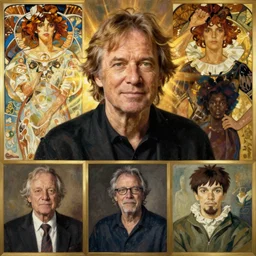 neil young, portrait painting by richard schmid, maxfield parrish, alphonse mucha, thomas moran, studio ghibli, loish, kehinde wiley, fashion photography