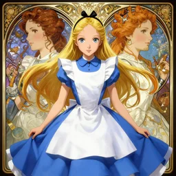 symmetry!!!!!! beautiful anime girl, alice in wonderland, close portrait, wearing victorian blue dress, ultra detailed, elegant, intricate, anime, dynamic lighting, digital art, digital painting, artstation, wlop, sharp focus, illustration, art by artgerm and greg rutkowski and alphonse mucha, 8 k