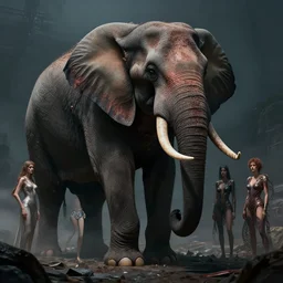 epic professional digital art of hungry!!! carnivorous!!! ( ( elephant ) ), moody atmospheric lighting, intricate, foreboding, detailed, by leesha hannigan, ayne haag, reyna rochin, ignacio fernandez rios, mark ryden, iris van herpen, artstation, cgsociety, epic, stunning, gorgeous, much wow, cinematic, masterpiece.
