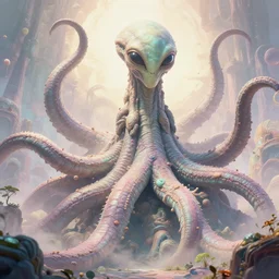 giant ancient alien tentacles artwork, pastel colors, detailed background, extremely detailed, octane rendering, sharp focus, volumetric light, particles, unreal engine 5, rtx