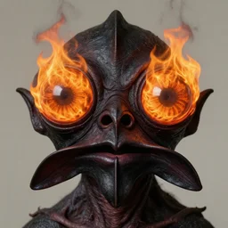 close up portrait of a mutant monster creature with giant flaming protruding eyes bulging out of their eye sockets, exotic black orchid - like mouth, insect antennae by jan van eyck, walton ford