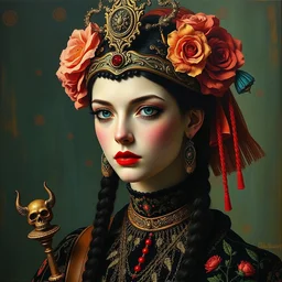 portrait of a renaissance warrior yayoi kusama, goth punk, vibrant colors, surreal, a french baroque by jean paul gaultier, art by john collier by greg rutkowski by john william waterhouse, oil on canvas