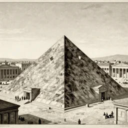 a huge square with neoclassical pyramids, by piranesi, leica sl 2 5 0 mm, heavy grain, high quality, high detailed