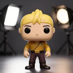 lightbox photograph of Funko Pop doll of Captain Picard , with studio lighting, some background blur, full length shot, canon 85mm, f3.5