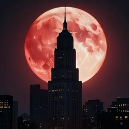 wizard tower in downtown chicago, silhouetted by enormous bloodmoon, an epic fantasy, dramatic lighting, cinematic, establishing shot, extremely high detail, photorealistic, cinematic lighting, artstation, by simon stalenhag, horizon forbidden west