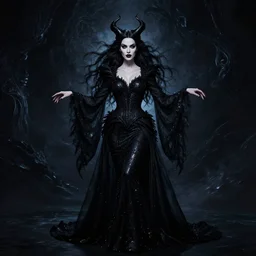style of jesper ejsing : : gorgeous willa holland : : evil witch, swirling black magic, black dress : : symmetrical face, symmetrical eyes : : full body pose : : gorgeous black hair : : magic lighting, low spacial lighting : :