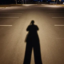 liminal parking lot, shadow figure, at night, no cars
