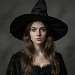 portrait of a young woman witch, wearing an oversized hat, by nikolay makovsky.