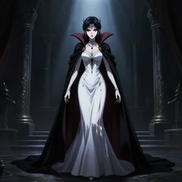 vampire bride, full body portrait, anime aesthetic, cinematic, dramatic, ominous, symmetrical