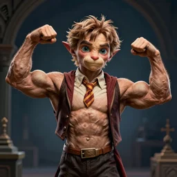 harry potter illustration of extremely muscular Dobby flexing, hd 4k
