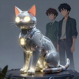 a detailed illustration of futuristic cat with lights, by dan mumford beeple and makoto shinkai and thomas kinkade, anime art, 8 k, unreal engine