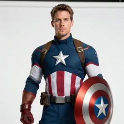 photo still of tyler posey as captain america, 8 k, studio lighting bright ambient lighting key light, 8 5 mm f 1. 8