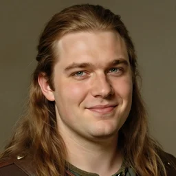 a warrior in his twenties smirking with long light brown hair tied back, light green eyes, a large forehead, a widows peak and a round face with high cheekbones and full lips as a realistic d & d fantasy character, portrait art by donato giancola and greg rutkowski, vintage retro, realistic face, digital art, trending on artstation